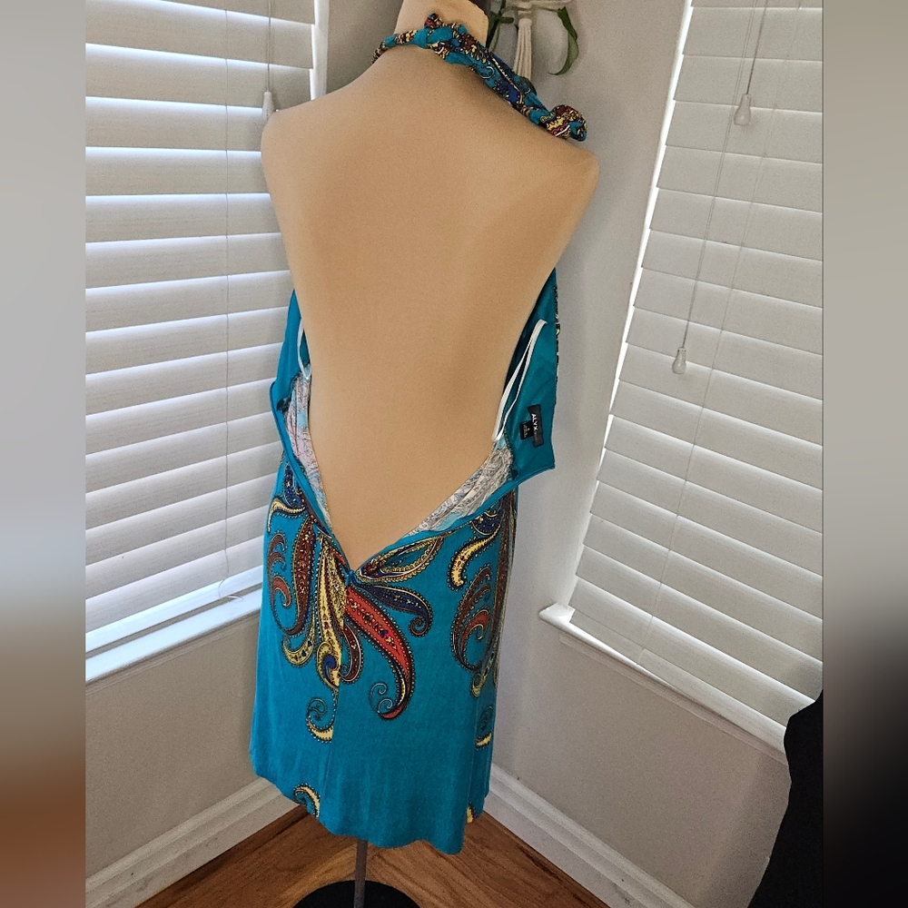 ALYX Teal & Orange Vibrant Paisley Halter Maxi Sundress - Picture 3 of 7